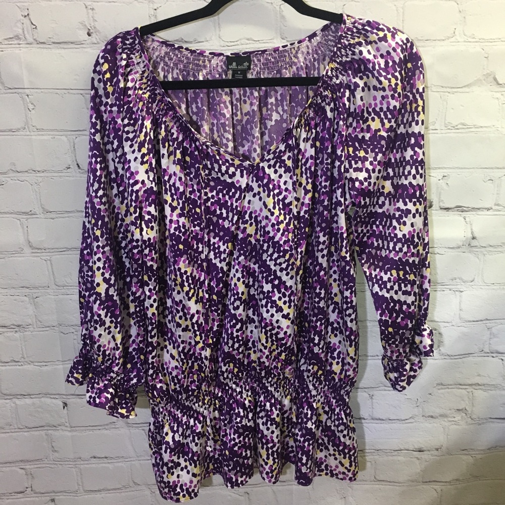 3/$25 Willi Smith Purple Polka Dot Blouse Size Medium